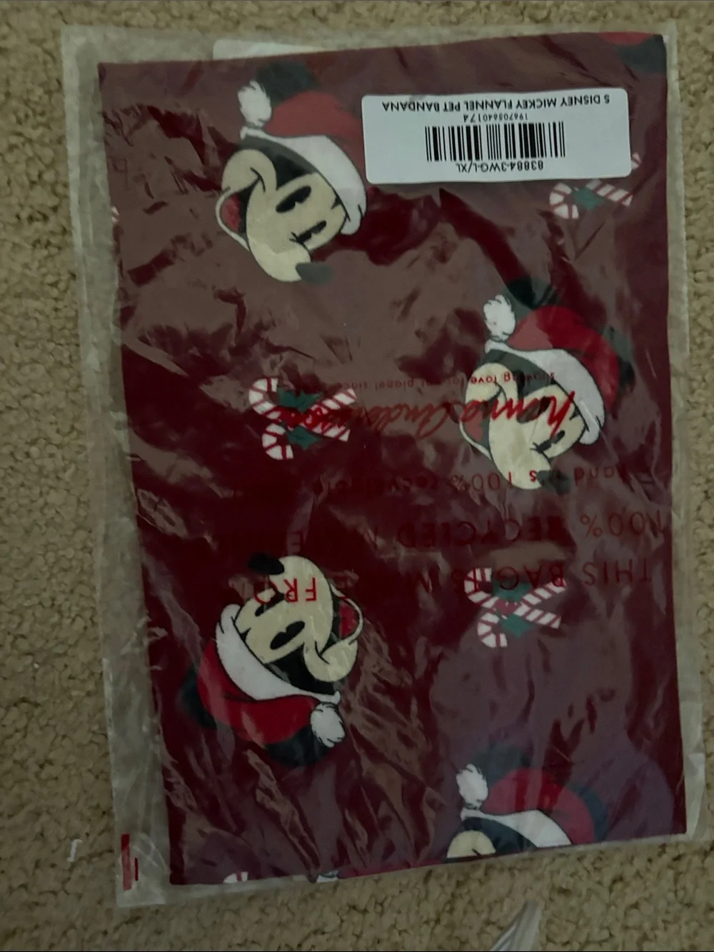 NWT Disney for Hannah Andersen Mickey Mouse Holiday Flannel Pet Bandana Sz L/XL